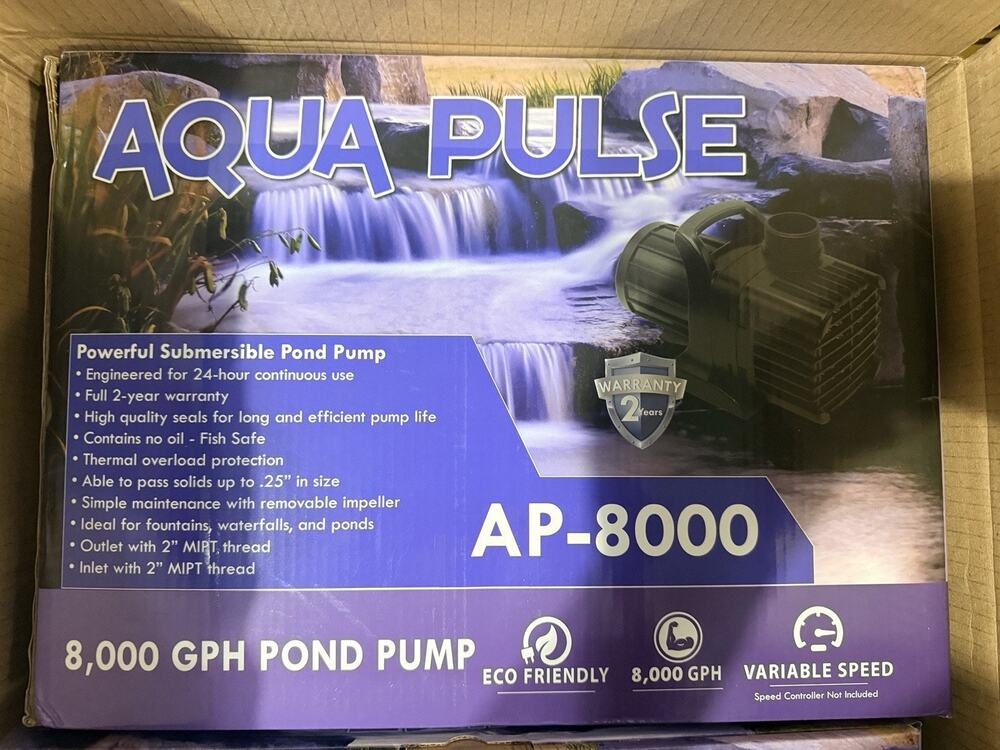 New Aqua Pulse 8000 GPH Submersible Pump Ponds Water Gardens Waterfalls Skimmers